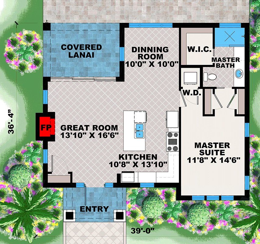 Plan 66052WE: Charming One Bedroom Coastal Cottage House Plan with Covered Lanai - Floor Plan - Image #2 - Beach, Coastal, Cottage, Craftsman, Florida-Style