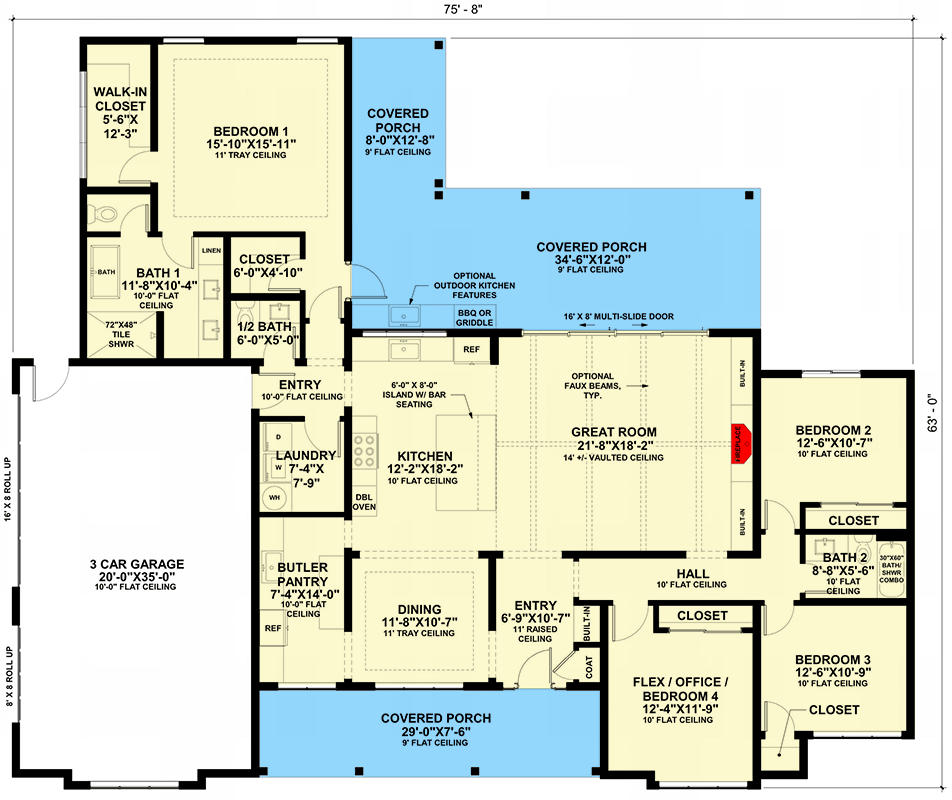 Plan 420221WNT: Transitional New American House Plan with Three Bedrooms and Three Car Garage - Floor Plan - Image #6 - Country, New American, Transitional