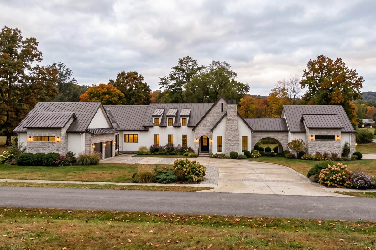 Plan 623693DJ: European Modern House Plan with 3 Bedrooms and 6 Car Garage