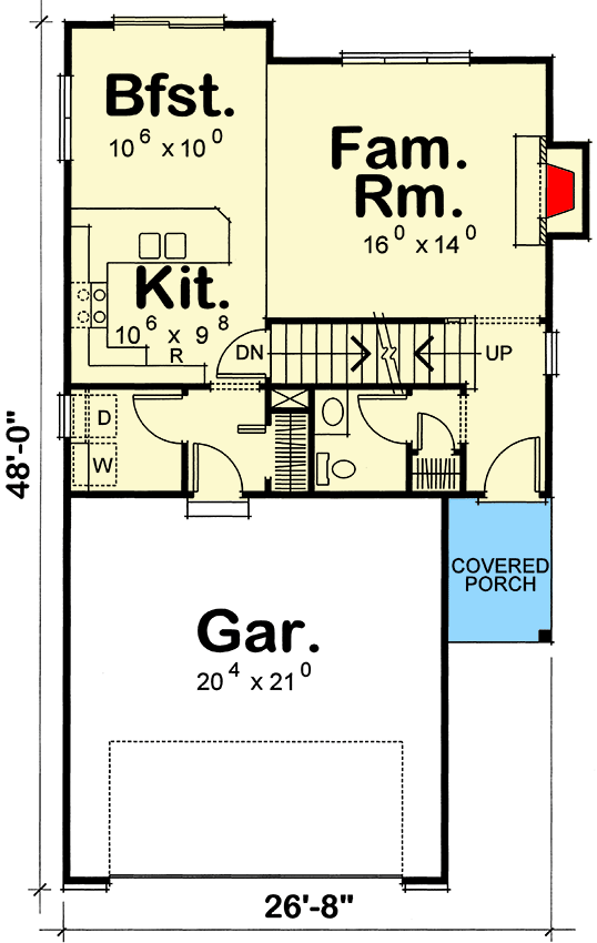 Plan 40550DB: Traditional House Plan for a Narrow Lot - Floor Plan - Main Level - Traditional