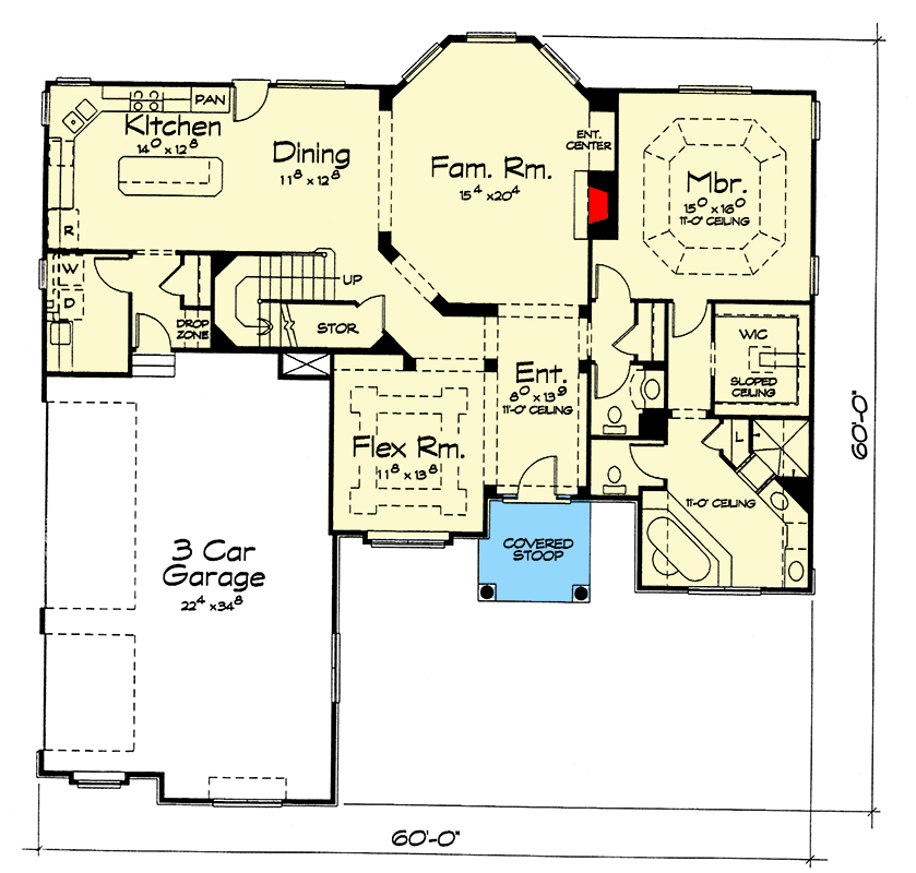 Plan 40666DB: European House Plan with 4 Beds and Flex Room - Floor Plan - Main Level - European, Traditional