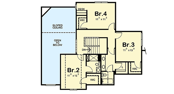 Plan 40711DB: A Touch of Europe - Floor Plan - 2nd Floor - Traditional