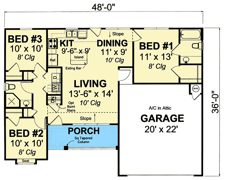 Plan 40870WM: Compact Cottage Home - Floor Plan - Main Level - Cottage, Country, Ranch, Traditional