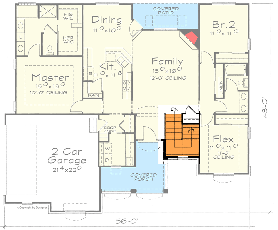 Plan 40877DB: Charming Southern Traditional House Plan with 3 Bedrooms and Flex Space - Floor Plan - Basement Stairs Location - Southern, Traditional
