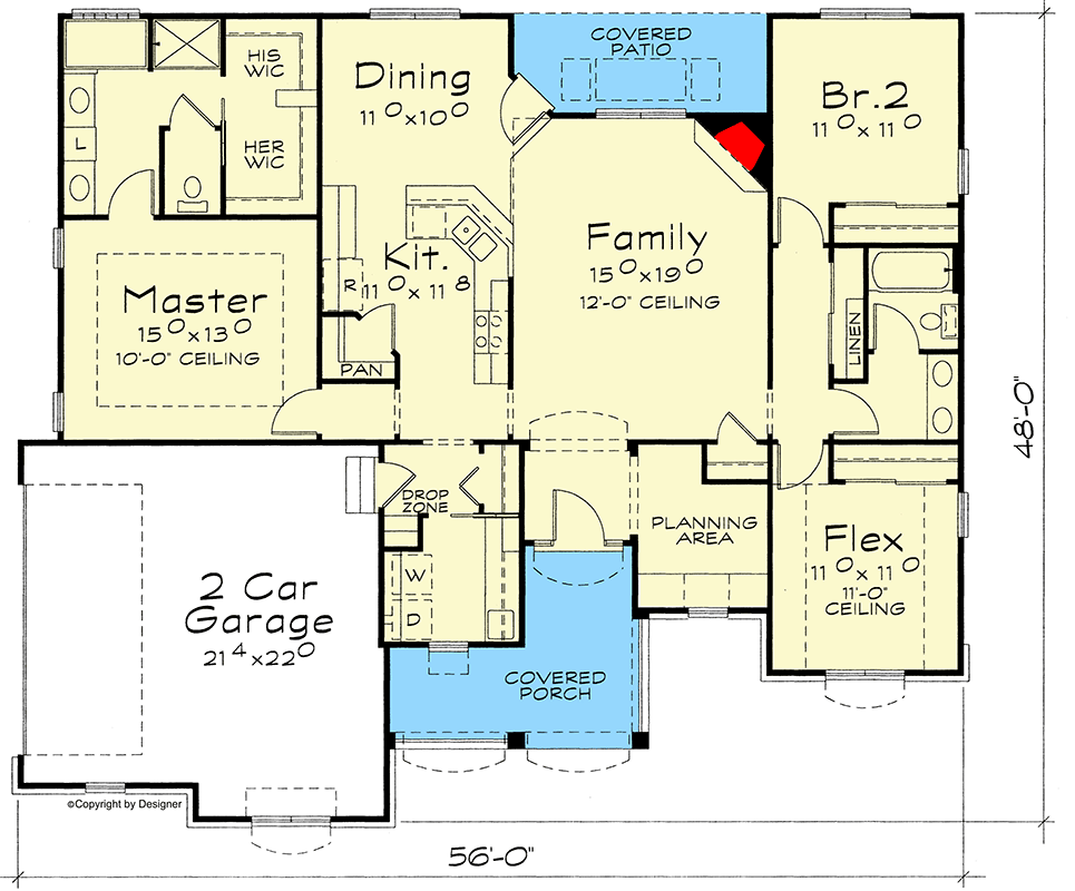 Plan 40877DB: Charming Southern Traditional House Plan with 3 Bedrooms and Flex Space - Floor Plan - Main Level - Southern, Traditional