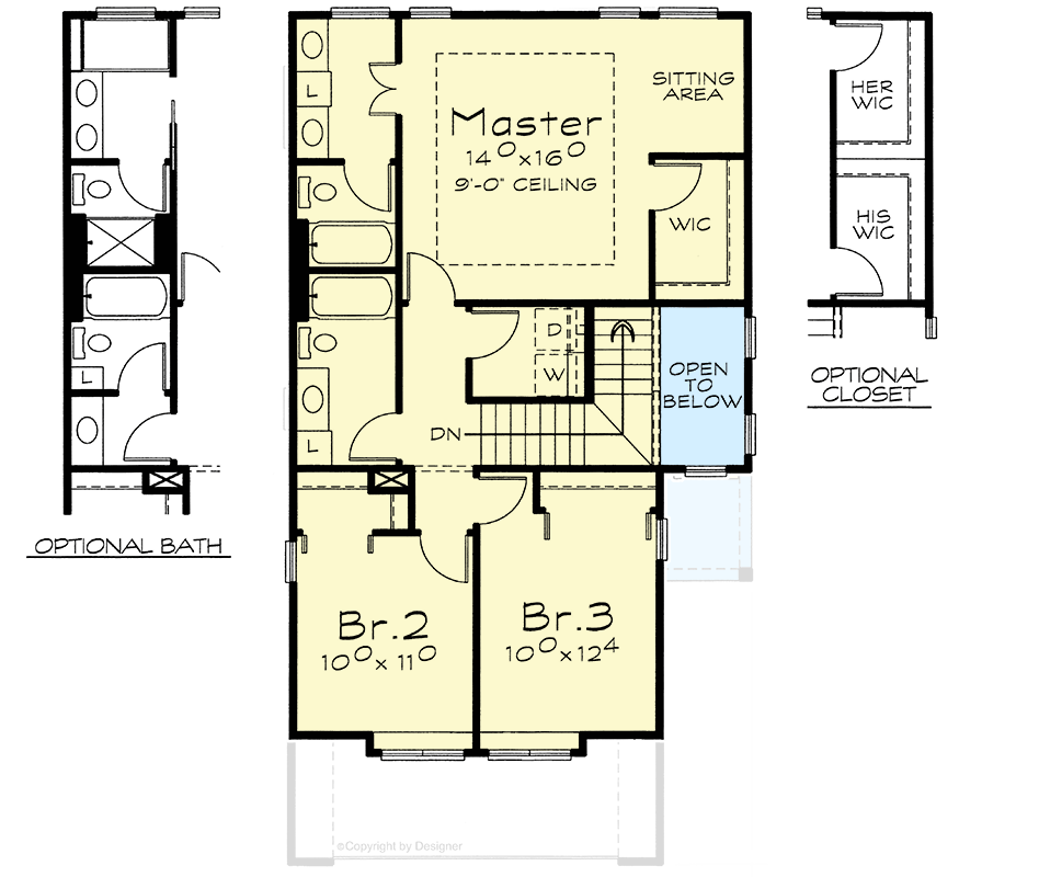 Plan 40881DB: Charming Northwest Traditional Home with Flexibility - Floor Plan - Second Level with Optional Bath and/or Closet - Northwest, Traditional