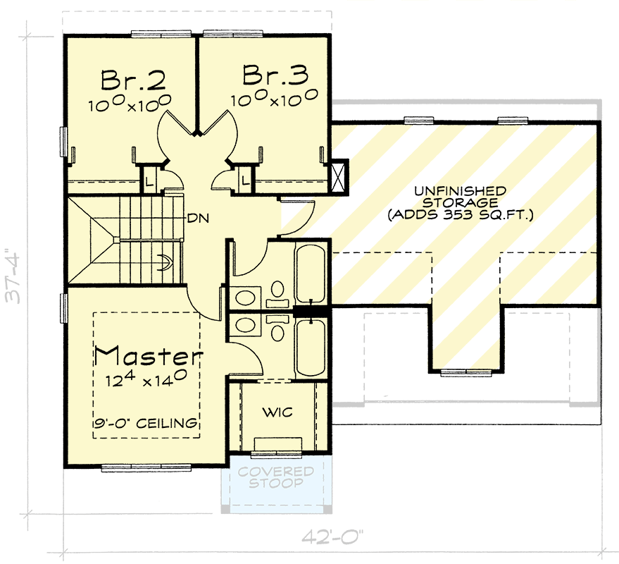 Plan 40882DB: Traditional House Plan with 3 Bedrooms and 2-Car Garage - Floor Plan - 2nd Floor - Traditional