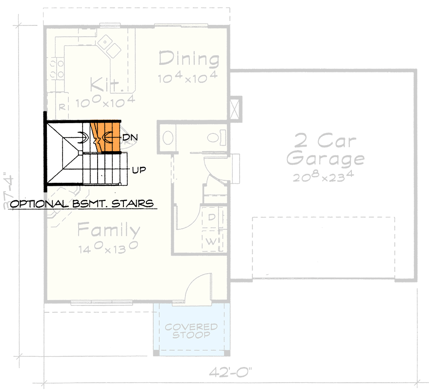 Plan 40882DB: Traditional House Plan with 3 Bedrooms and 2-Car Garage - Floor Plan - Optional Basement Stairs - Traditional