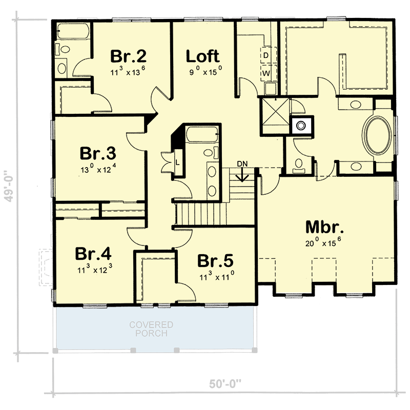 Plan 40919DB: Country Farmhouse House Plan with Loft and Upstairs Laundry - Floor Plan - 2nd Floor - Country, Farmhouse