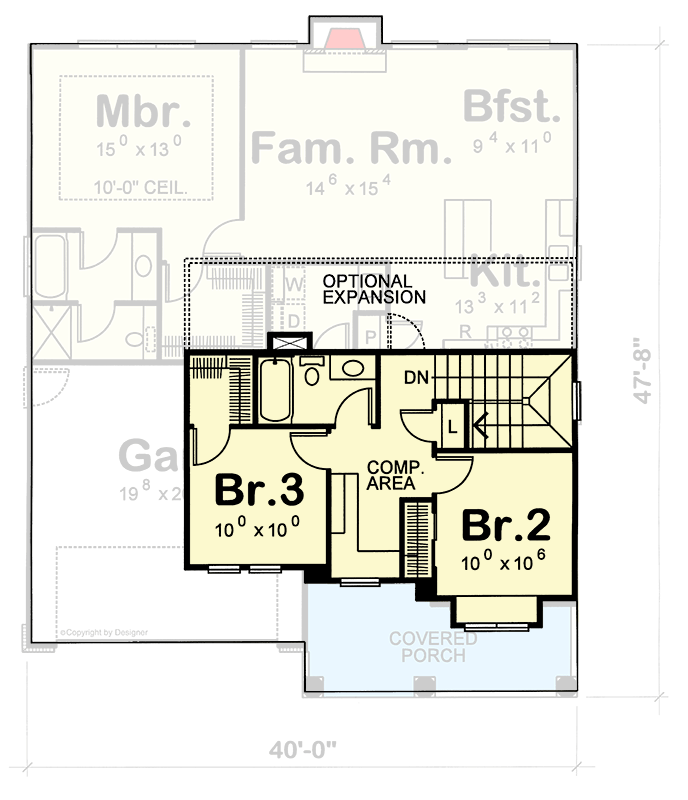 Plan 41834DB: 1699 Square Foot European Country House Plan with Main Level Master - Floor Plan - 2nd Floor - Country, European