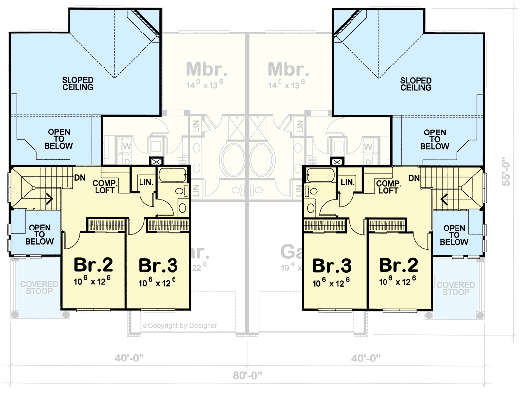 Plan 41863DB: Craftsman Duplex House Plan - Floor Plan - 2nd Floor - Craftsman, Traditional