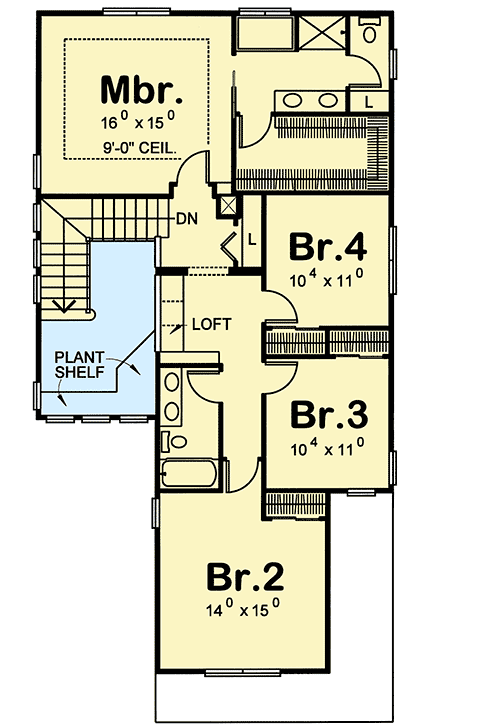 Plan 41890DB: Narrow Lot Charmer - Floor Plan - 2nd Floor - Cottage, Country