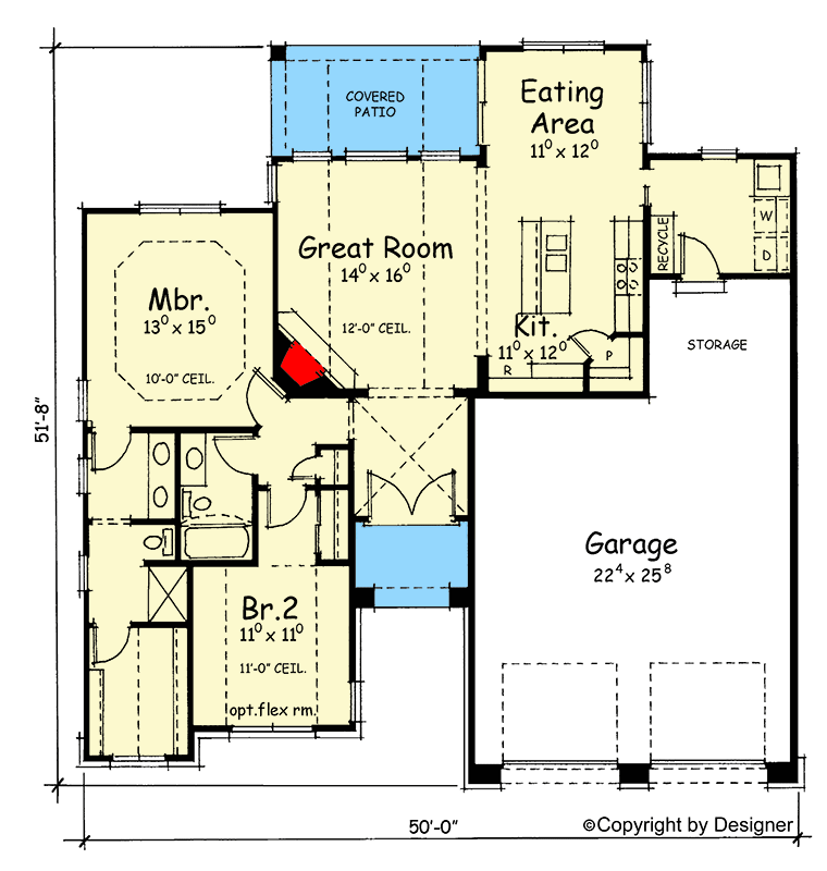 Plan 41998DB: Single Story Home Plan with Open Concept and Flex Room - Floor Plan - Main Level - Country, Craftsman, Northwest, Traditional