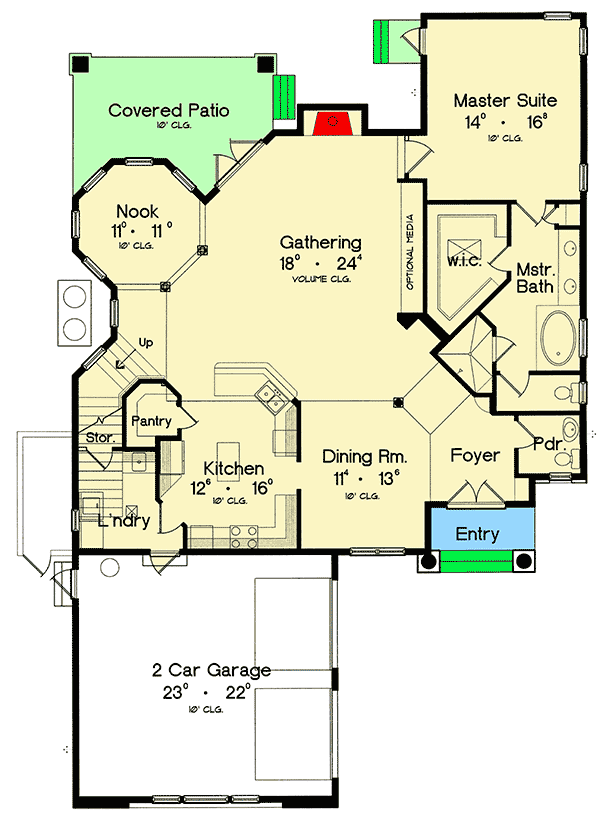 Plan 4201MJ: Old World Charmer - Floor Plan - Main Level - European, Florida-Style, Mediterranean