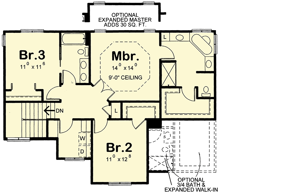 Plan 42183DB: Two-Story Craftsman with Flex Room - Floor Plan - 2nd Floor - Craftsman, New American, Traditional