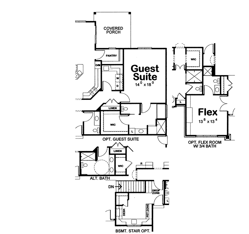 Plan 42218DB: Craftsman Ranch House Plan with 3 Bedrooms and 3-Car Garage - Floor Plan - Optional Main Level - Craftsman, Modern Farmhouse, Ranch, Traditional