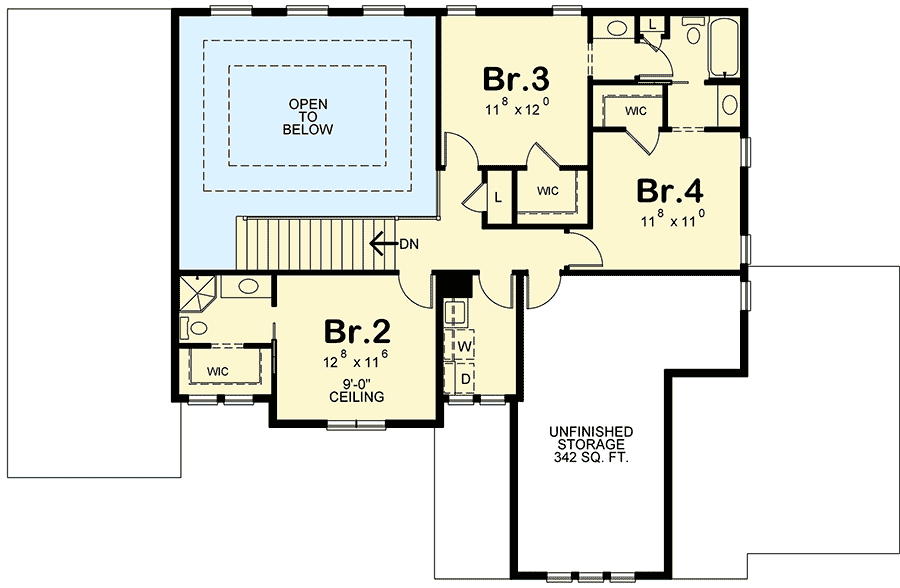 Plan 42381DB: 4 Bed Prairie Style House Plan - Floor Plan - 2nd Floor - European, Northwest, Transitional