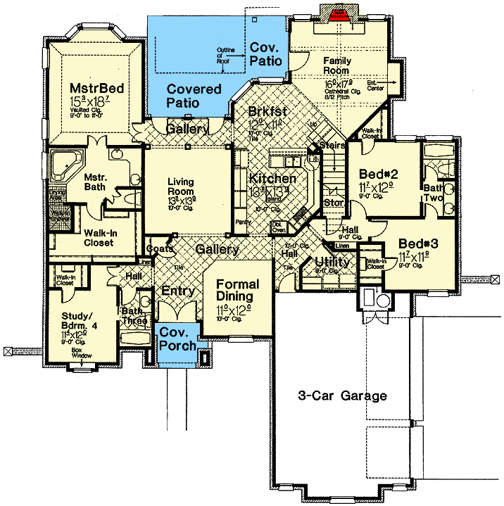 Plan 48023FM: French Country Elegance - 2590 Sq Ft - Floor Plan - Main Level - European, French Country