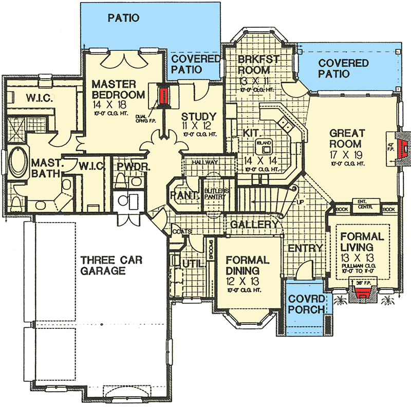 Plan 48239FM: A Touch of Class - Floor Plan - Main Level - European, French Country