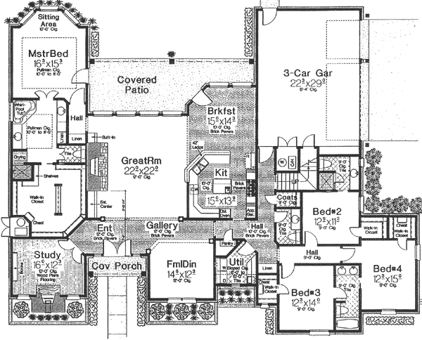 Plan 48244FM: 4 Bed 3.5 Bath European-Style House Plan with 3-Car Garage - 3443 Sq Ft - Floor Plan - Main Level - European, French Country
