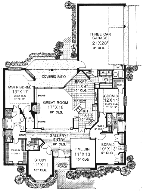 Plan 48323FM: Matching Gables - Floor Plan - Main Level - European