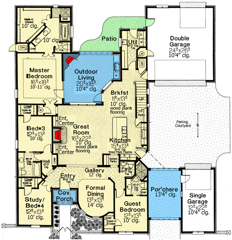 Plan 48326FM: French Country Home Plan Grand Turret - Floor Plan - Main Level - European, French Country