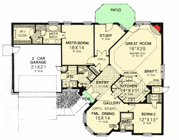 Plan 48468FM: Two Bedroom European House Plan - Floor Plan - Main Level - European