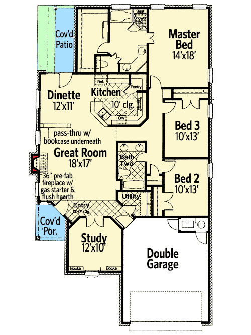 Plan 48488FM: Compact One Level Southern Home Plan - Floor Plan - Main Level - Southern, Traditional