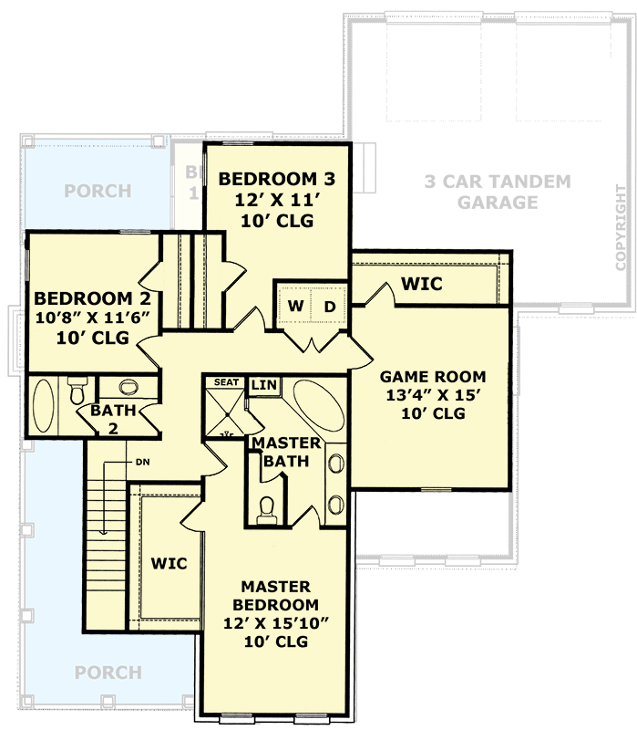 Plan 5487LK: Southern Traditional House Plan with 3-Car Garage and Wrap Around Porch - Floor Plan - 2nd Floor - Southern, Traditional