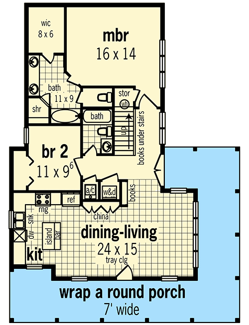 Plan 55132BR: Cottage with Wide Wraparound - Floor Plan - Main Level - Cottage, Country, Southern