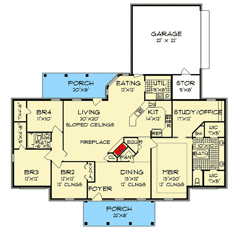 Plan 55139BR: Southern Traditional With Energy Savings - Floor Plan - Main Level - Southern, Traditional