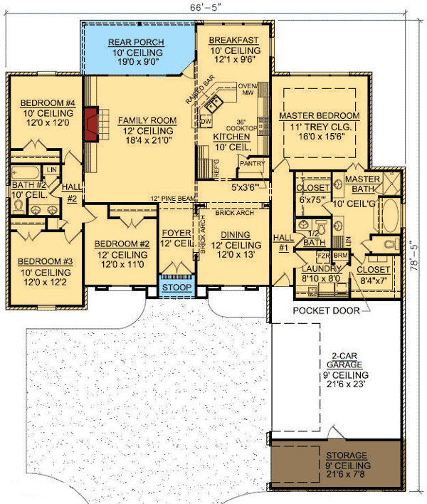 Plan 56314SM: Secluded Master Suite - Floor Plan - Main Level - Acadian, European, French Country, Louisiana-Style, Southern