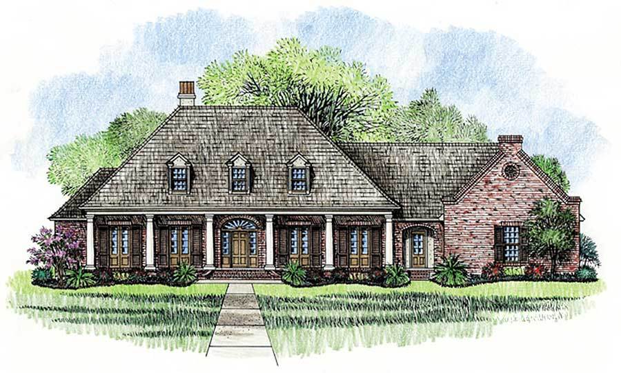 French Country Home Plan with Grand Front Porch 56360SM