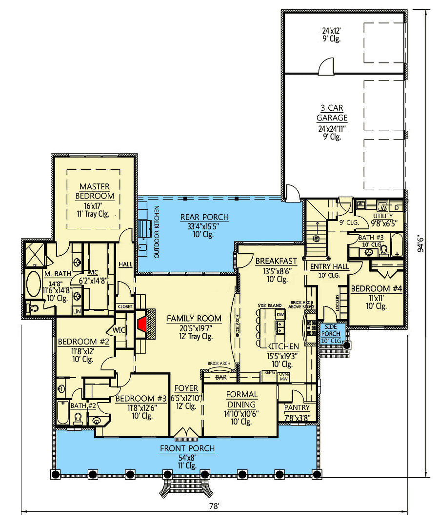 Plan 56369SM: Lovely French Country Home Plan - Floor Plan - Main Level - Acadian, European, French Country, Louisiana-Style, Southern