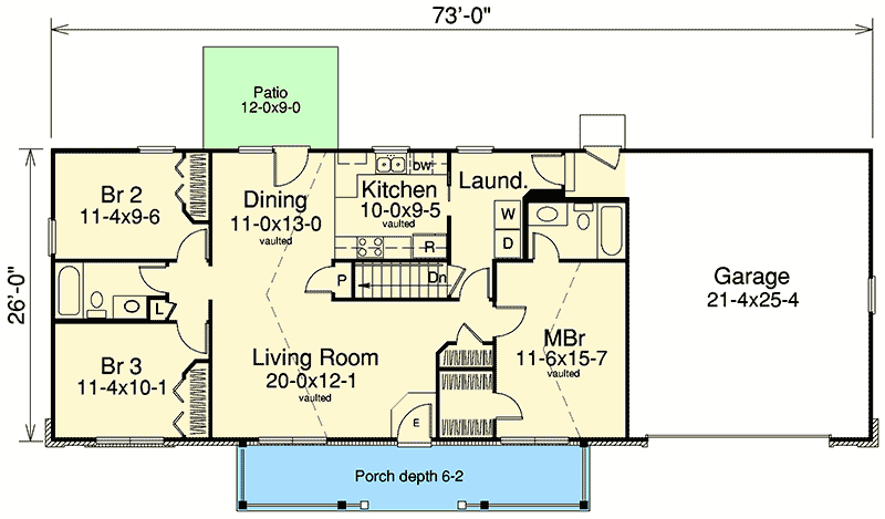 Plan 57104HA: Affordable Simplicity - Floor Plan - Main Level - Country