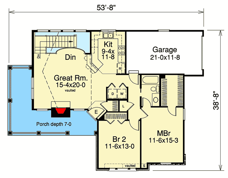 Plan 57138HA: Country Home Plan For A Sloping Lot - Floor Plan - Main Level - Cottage, Traditional
