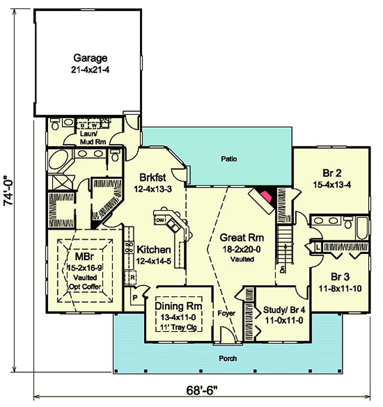 Plan 57314HA: Ideal for the Busy Family - Floor Plan - Main Level - Country, Farmhouse, Traditional