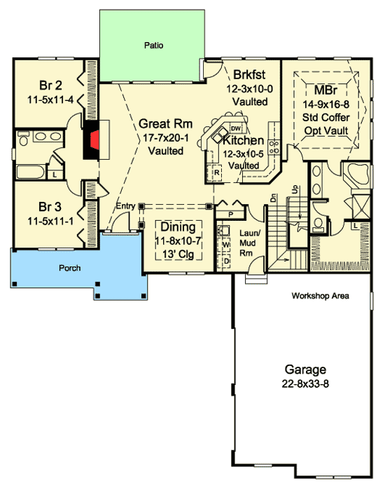 Plan 57330HA: 3 Bed Country Home Plan with Options - Floor Plan - Main Level - Country, Traditional