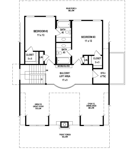 Plan 58553SV: Rustic Vacation Cottage - Floor Plan - 2nd Floor - Cottage, Country, Mountain, Rustic, Vacation