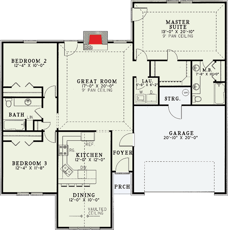 Plan 59064ND: Elegant Traditional Brick House Plan with Split Bedrooms and 2-Car Garage - Floor Plan - Main Level - Traditional