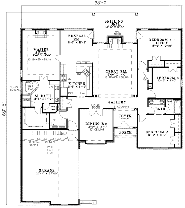 Plan 59075ND: One-Story House Plan with Flex Room Under 2200 Sq Ft - Floor Plan - Main Level - Southern, Traditional