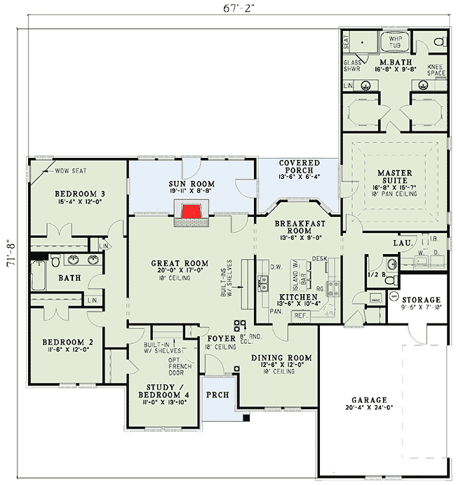 Plan 59080ND: Attractive Corner Ranch Home Plan - Floor Plan - Main Level - Ranch, Traditional