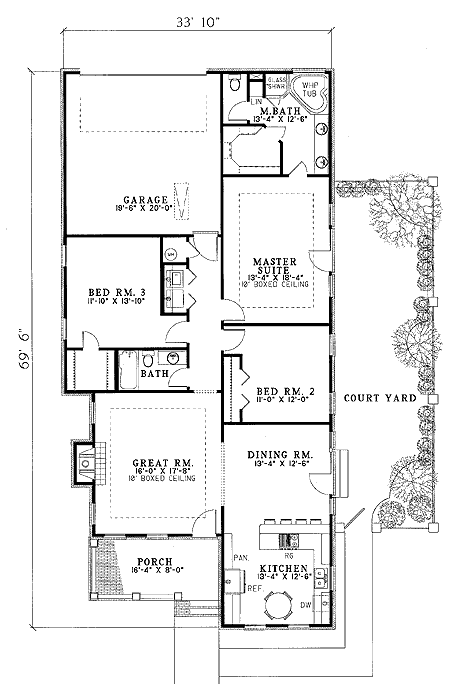 Plan 59082ND: Private Side Courtyard - Floor Plan - Main Level - Southern, Traditional