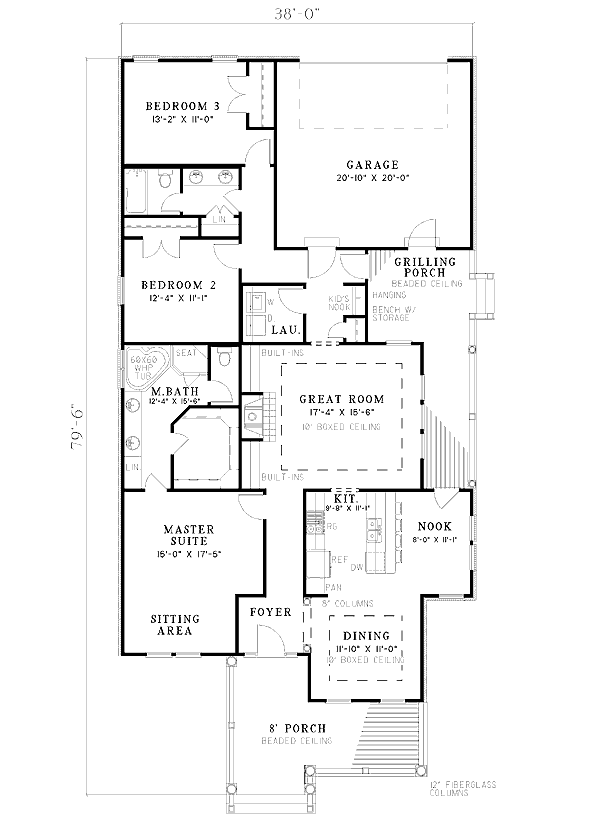 Plan 59110ND: Southern Traditional House Plan with 3 Beds and Master Sitting Suite - Floor Plan - Main Level - Southern, Traditional
