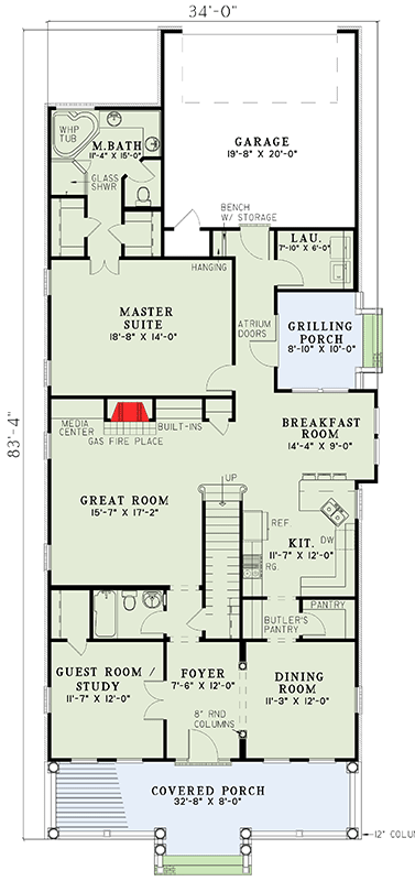 Plan 59112ND: Traditional Country House Plan with First-Floor Master and Grilling Porch - Floor Plan - Main Level - Country, Traditional