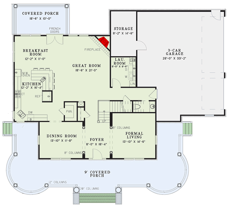 Plan 5919ND: Elegant Southern House Plan with Wrap Around Porch and Game Room - Floor Plan - Main Level - Southern, Traditional
