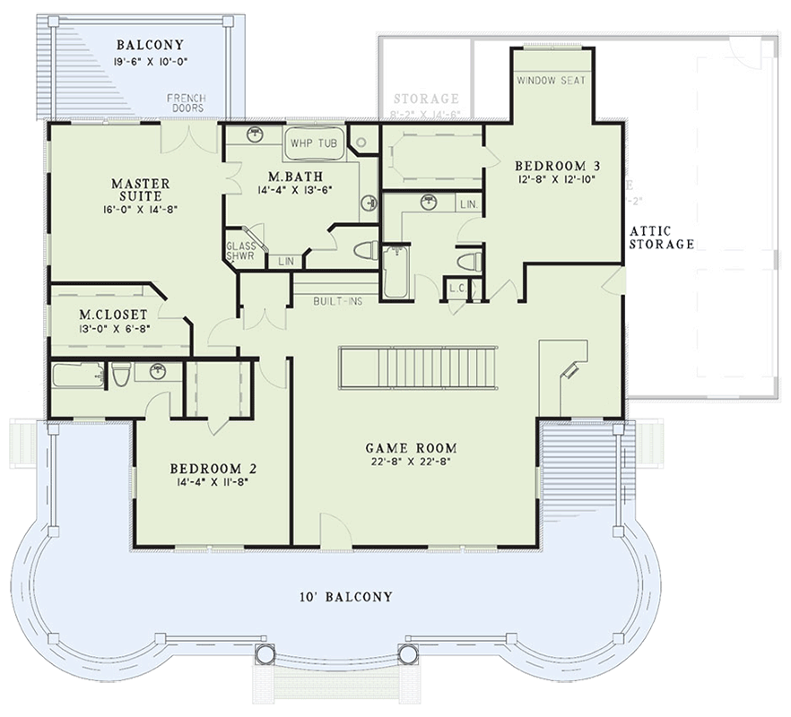 Plan 5919ND: Elegant Southern House Plan with Wrap Around Porch and Game Room - Floor Plan - 2nd Floor - Southern, Traditional