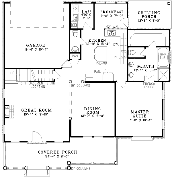 Plan 59209ND: Country House Plan with Master on Main & Grilling Porch - Floor Plan - Main Level - Country, Traditional