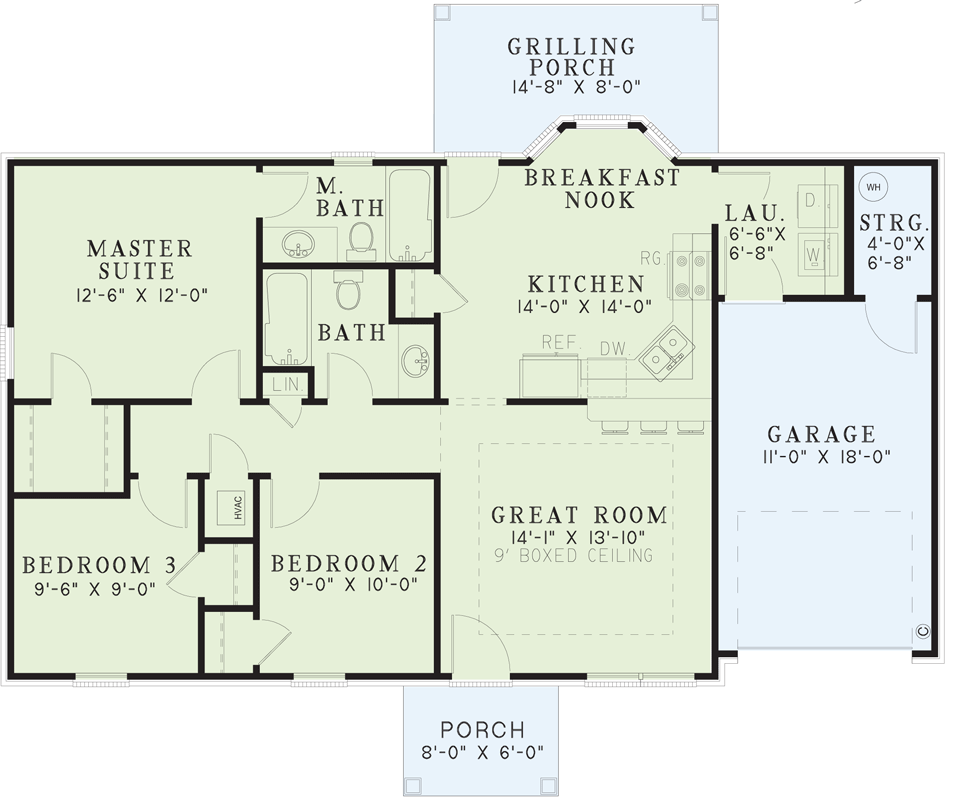 Plan 59256ND: Charming Southern Starter House Plan Design - 1046 Sq Ft - Floor Plan - Main Level - Traditional