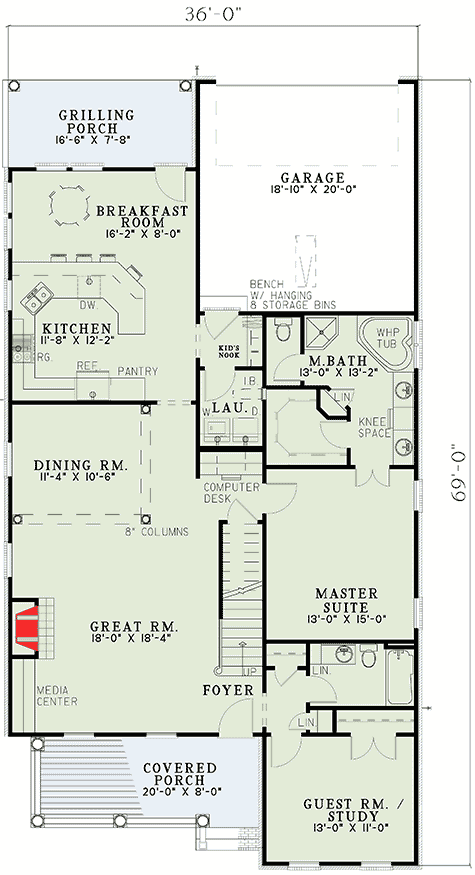 Plan 59272ND: Traditional Retreat - Floor Plan - Main Level - Southern, Traditional